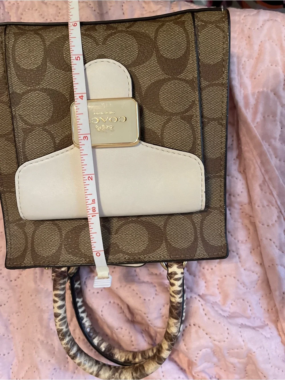 Coach Mini pepper Signature Satchel in Brown with Cream Trim
